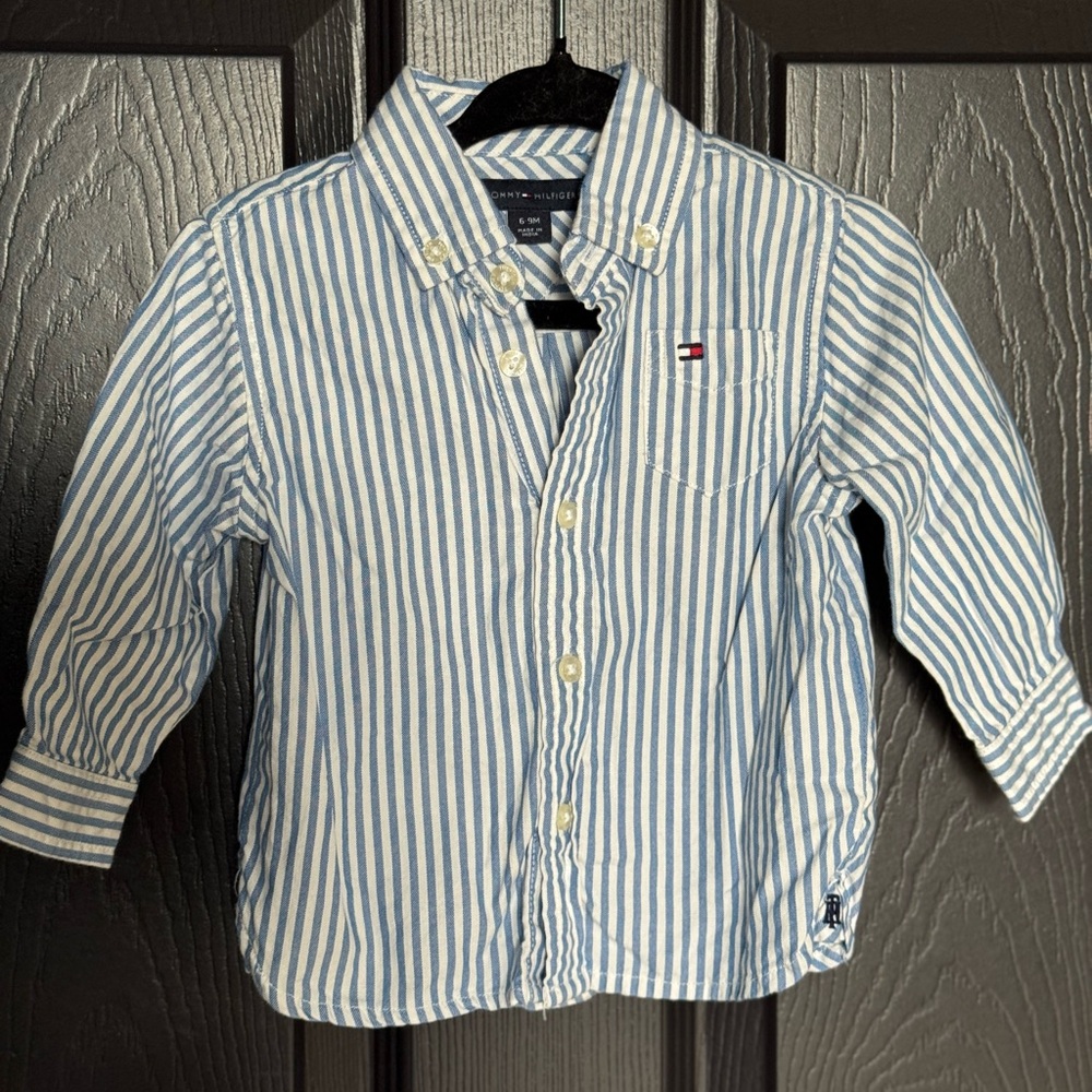 Tommy Hilfiger Kids White and Blue Striped Button Down Shirt